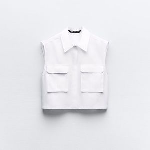ZARA Patch Pocket Cropped Shirt